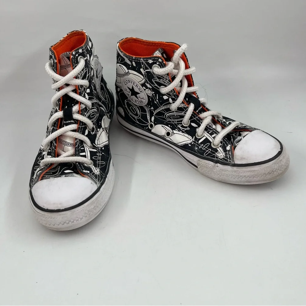 Converse Boys CTAS Black White Space Odyssey- SZ 2 Y -Hi Top Basketball Shoes